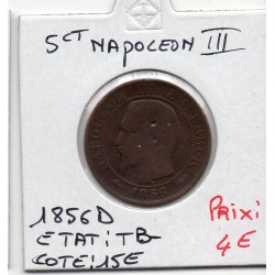 5 centimes Napoléon III tête nue 1856 D Lyon TB-, France pièce de monnaie