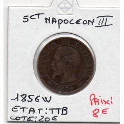 5 centimes Napoléon III tête nue 1856 W Lille TTB, France pièce de monnaie