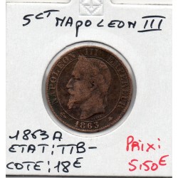 5 centimes Napoléon III tête laurée 1863 A Paris TTB-, France pièce de monnaie