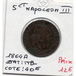 5 centimes Napoléon III tête laurée 1864 A Paris TTB-, France pièce de monnaie