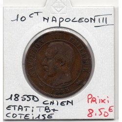 10 centimes Napoléon III tête nue 1855 D chien Lyon TB+, France pièce de monnaie