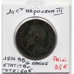 10 centimes Napoléon III tête nue 1854 BB Grande Abeille TB+, France pièce de monnaie