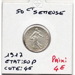 50 centimes Semeuse Argent 1917 Sup, France pièce de monnaie
