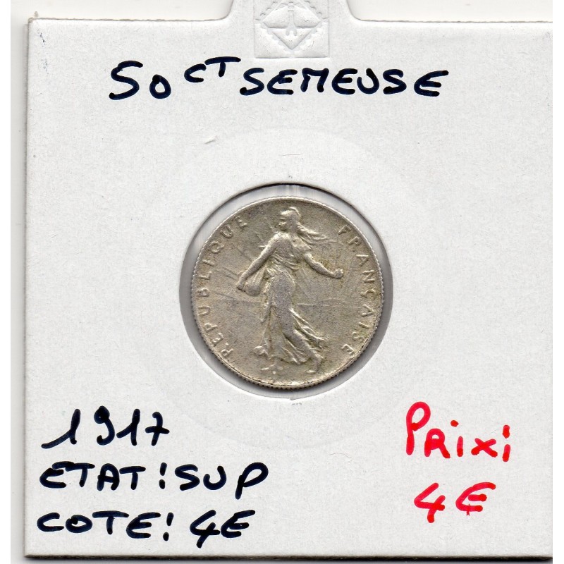 50 centimes Semeuse Argent 1917 Sup, France pièce de monnaie