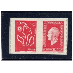 Timbre France Yvert No P3841 Paire Marianne de Dulac et Lamouche, adhésif issu du carnet