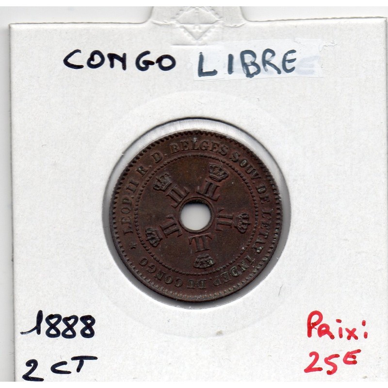 Congo Libre 2 centimes 1888 Sup, KM 2 pièce de monnaie