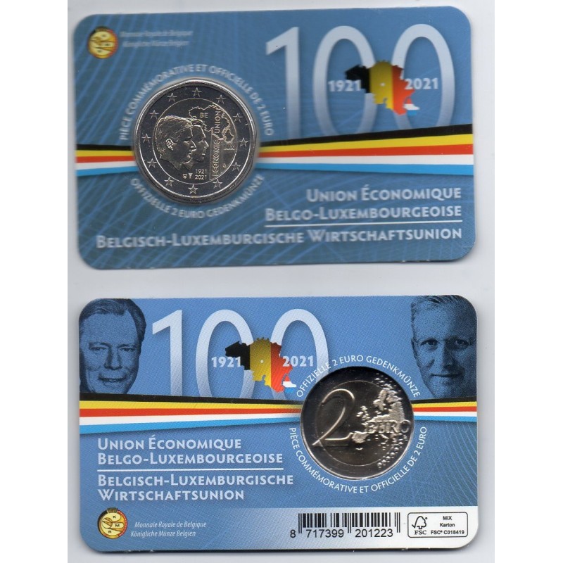 2 euros commémorative Belgique 2021 union Belgique Luxembourg version francaise piece de monnaie €