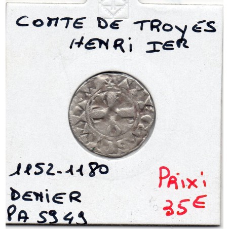 Champagne, Comté de Troyes, Henri 1er (1152-1180) Denier