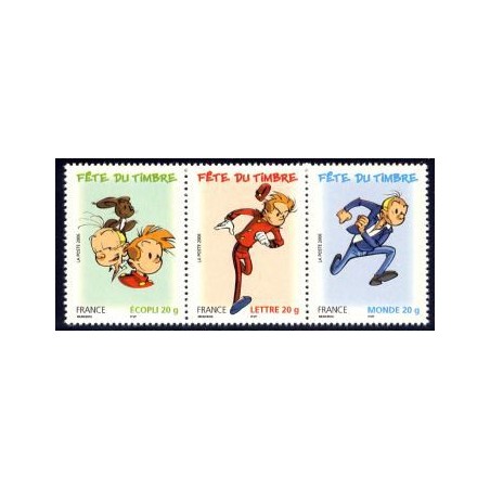 Timbre France Yvert No T3877a Fete du timbre, spirou bande de 3