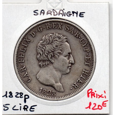 Italie Sardaigne 5 lire 1828 P Gênes TTB, KM 116.2 pièce de monnaie