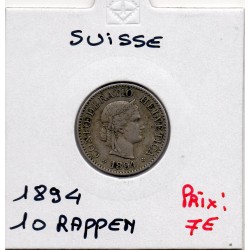 Suisse10 rappen 1894 TTB, KM 27 pièce de monnaie