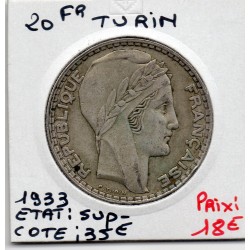 20 francs Turin 1933 Sup-, France pièce de monnaie