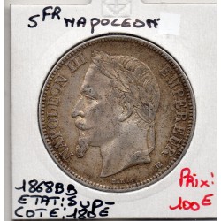 5 francs Napoléon III tête laurée 1868 BB Strasbourg Sup-, France pièce de monnaie