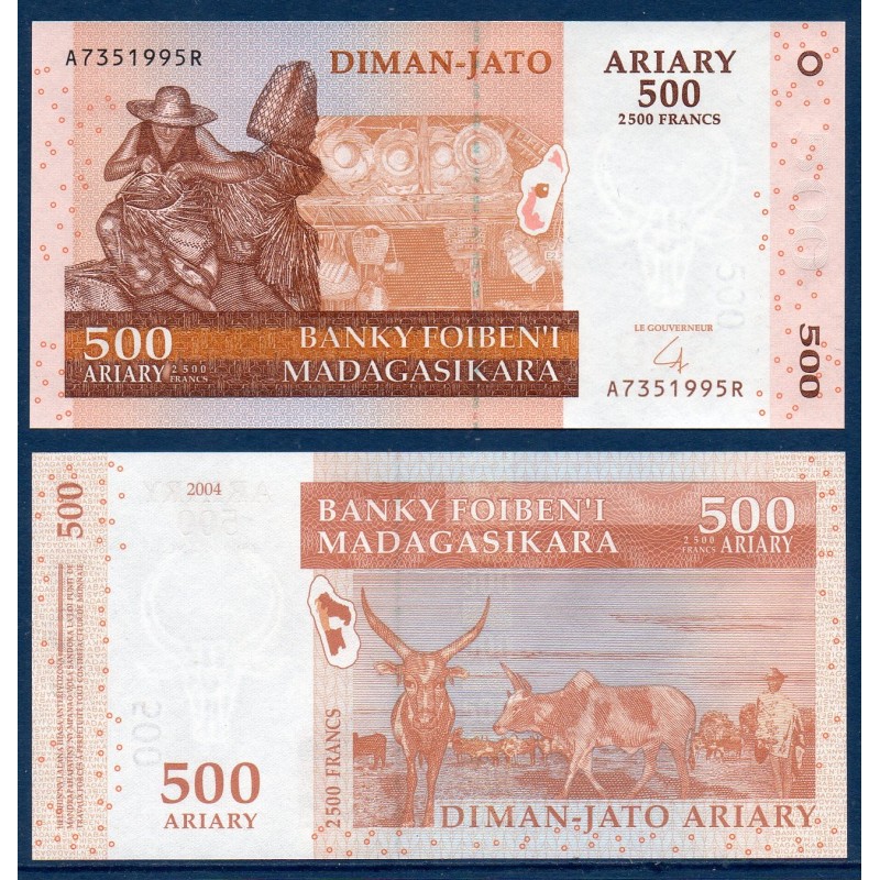 Madagascar Pick N°95a, Billet de banque de 500 Ariary : 2500 Francs 2004