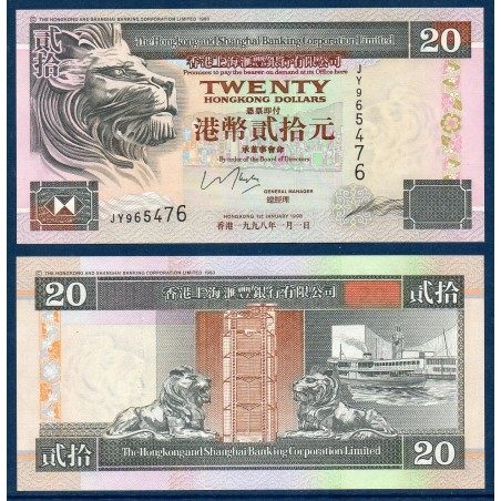 Hong Kong Pick N°201d, neuf Billet de banque de 20 dollars 1998-2002