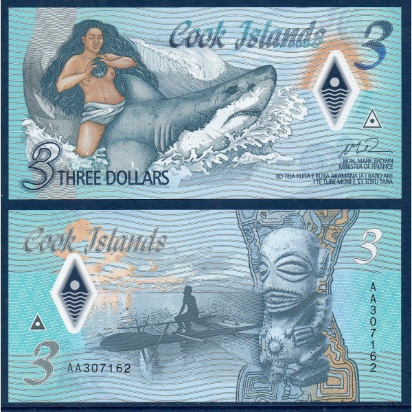 iles Cook Pick N°New3, Billet de banque de 3 dollars 2021