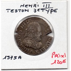Teston 3eme type 1575 A Paris Henri III pièce de monnaie royale