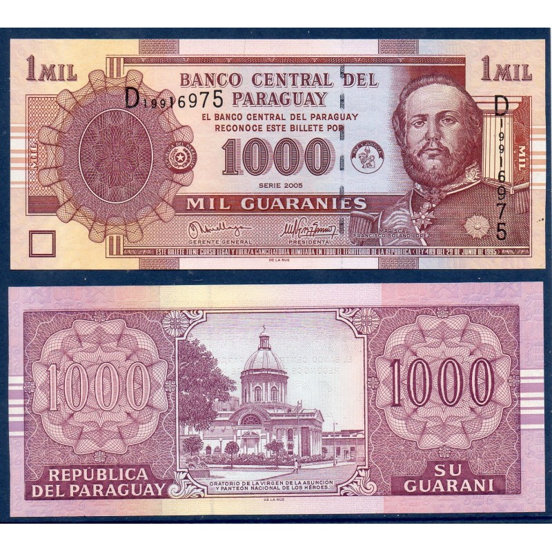 Paraguay Pick N°222b, Billet de banque de 1000 Guaranies 2005