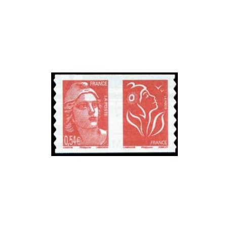 Timbre France Yvert No P3977 Paire marianne de Gandon 0.54€ rouge plus sans valeur autoadhésives issues du carnet