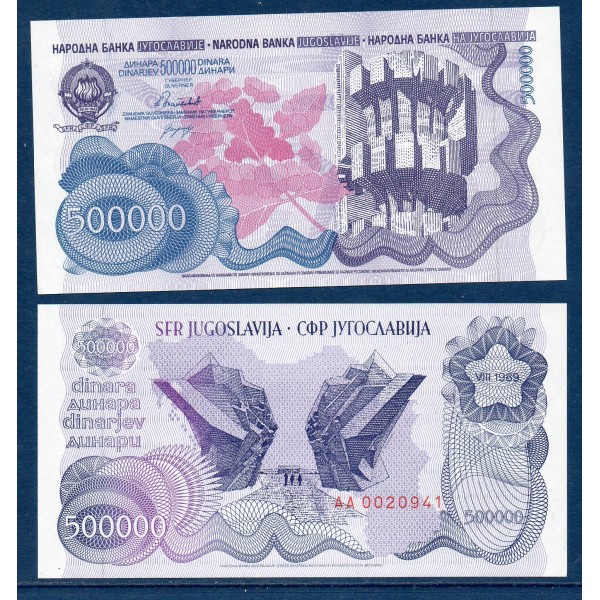 Yougoslavie Pick N°98a, Neuf Billet de banque de 500000 Dinara 1989