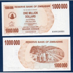 Zimbabwe Pick N°53, Billet de banque de 1 million Dollars 2008