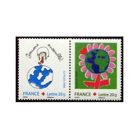 Timbre France Yvert No P3991 Croix rouge, dessine ton voeux pour les enfants, issu du carnet en paire