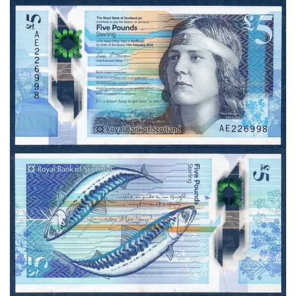 Ecosse Pick N°370, Billet de banque de 5 pounds 2016 Royal Bank of Scotland