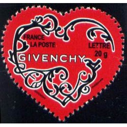 Timbre France Yvert No 3998-3999 paire des 2 coeur St Valentin Givenchy autohadésifs pro issus de feuille
