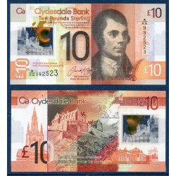 Ecosse Pick N°229Q, TTB+ Billet de banque de 10 pounds 2017 Clydesdale Bank