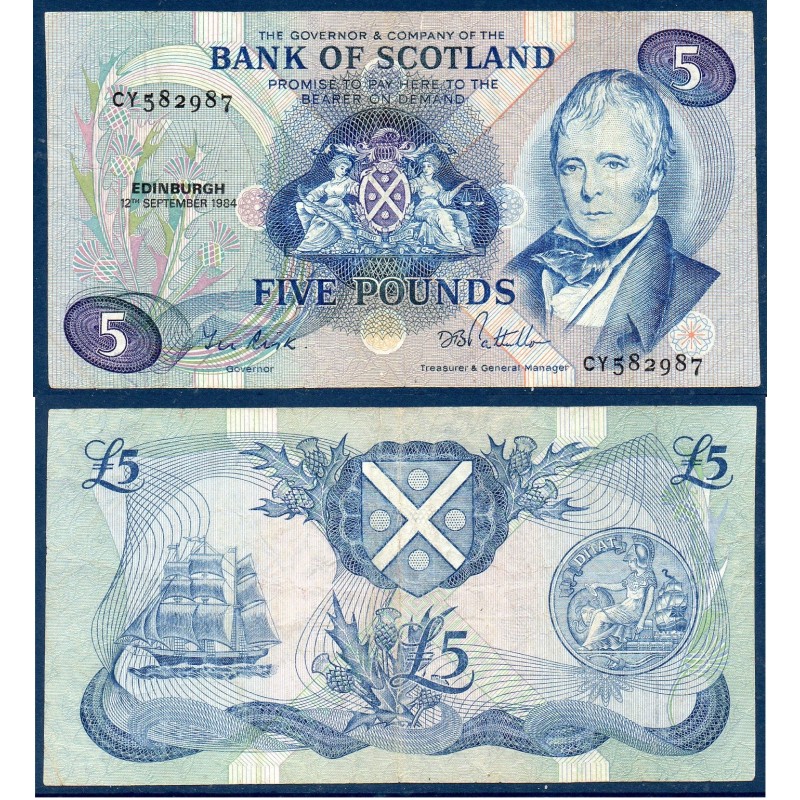 Ecosse Pick N°112f, Billet de banque de 5 pounds 1983-1988 Bank of Scotland