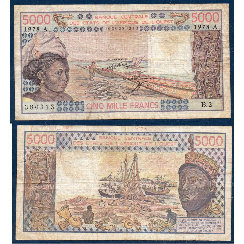 BCEAO Pick 108Ab pour la Cote d'Ivoire, Billet de banque de 1000 Francs CFA 1978
