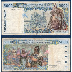 BCEAO Pick 813Tb pour le Togo, TB Billet de banque de 5000 Francs CFA 1993