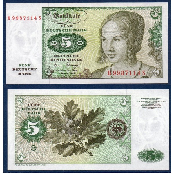 Allemagne RFA Pick N°30b, Billet de banque de 5 Mark 1980