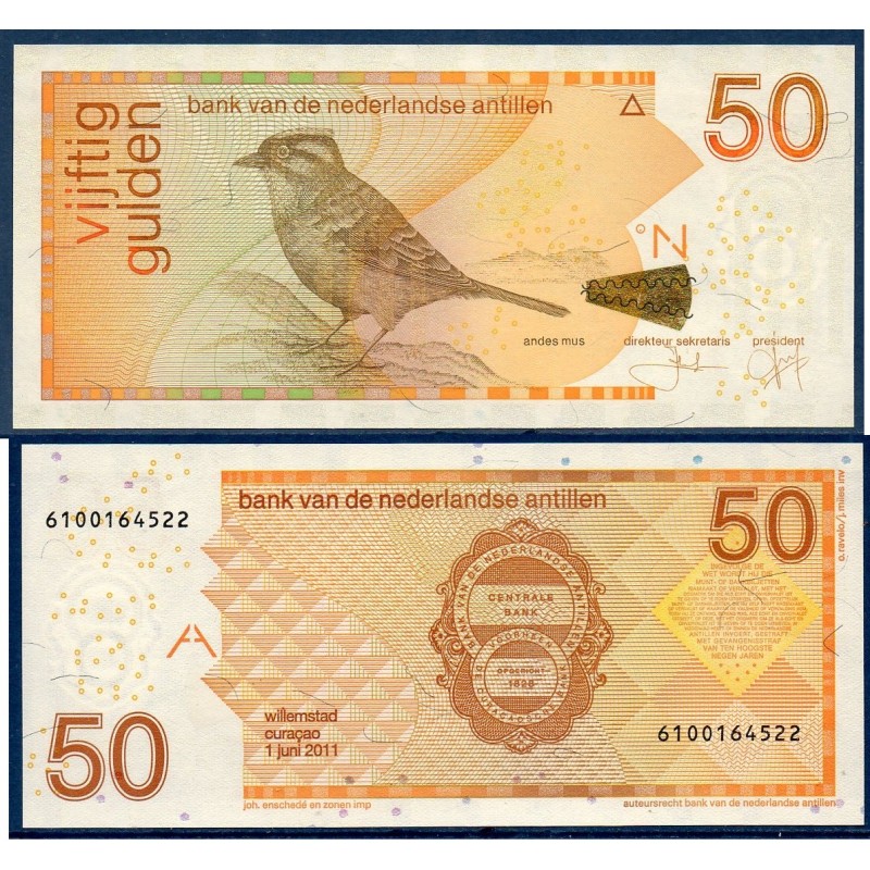 Antilles Néerlandaises P.30e, neuf Billet de 50 Gulden 2011 Bruand à collier Antilles Néerlandaises P.30e, neuf Billet de 50 Gulden 2011 Bruand à collier