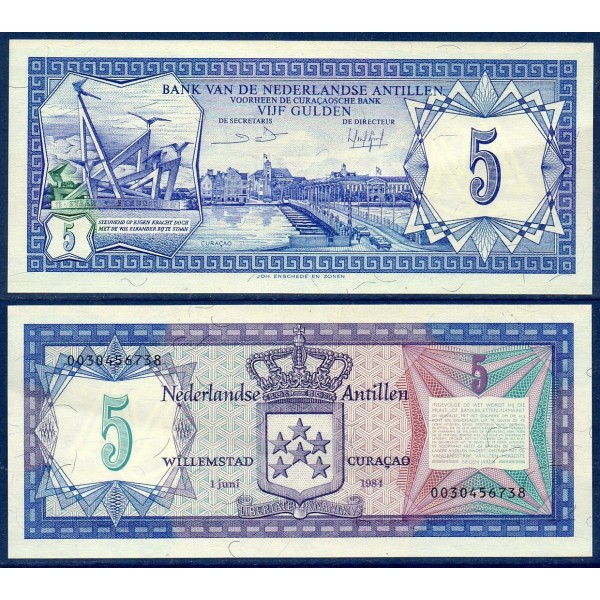 Antilles Néerlandaises Pick N°15b, Billet de banque de 5 Gulden 1984