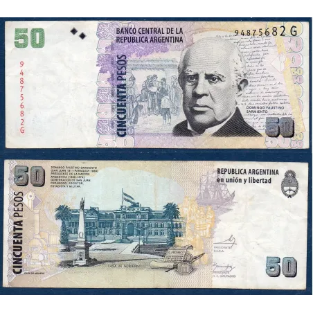 Argentine P.356, Billet de 50 Pesos 2003-2013 Domingo Faustino Sarmiento