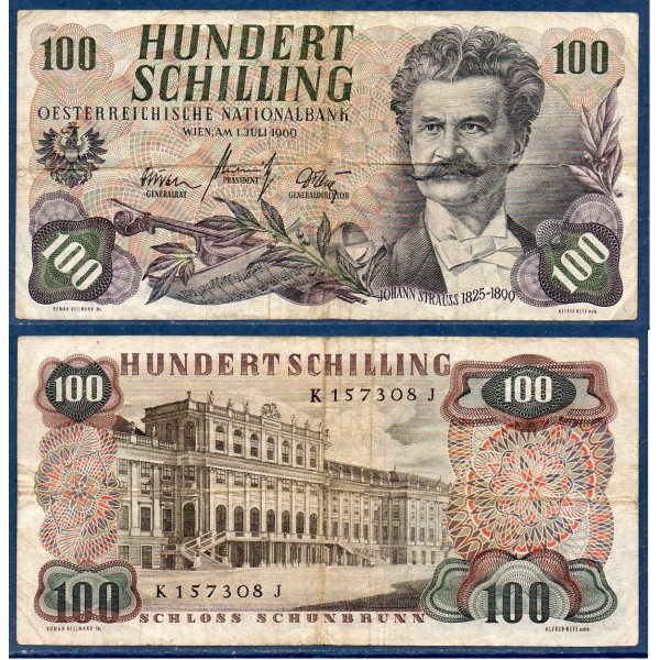 Autriche P.138a, TB Billet de 100 schilling 1960 Johann Strauss