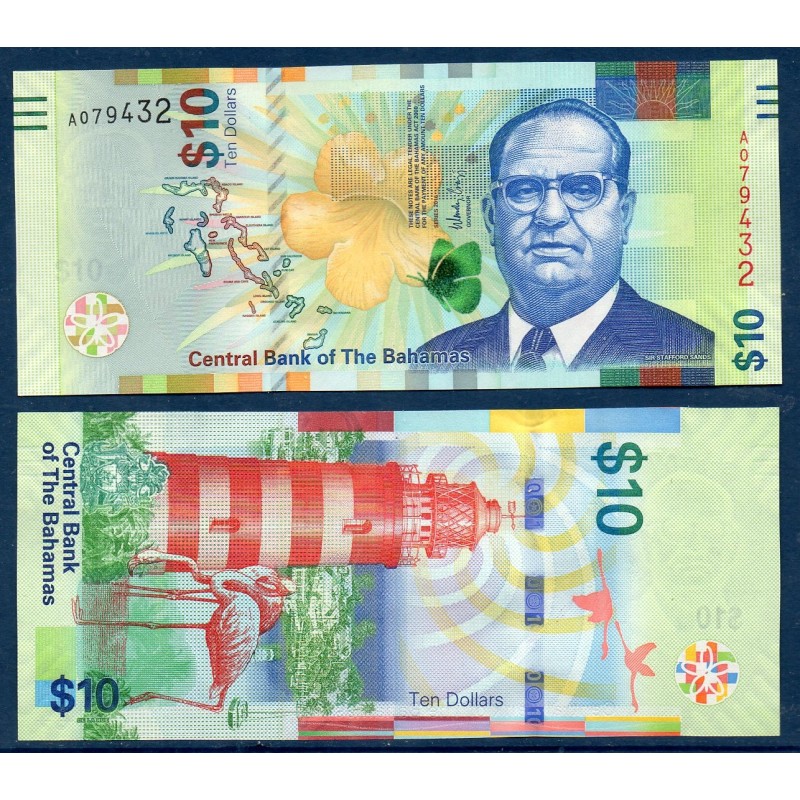 Bahamas Pick N°79, Billet de banque de 10 dollars 2016