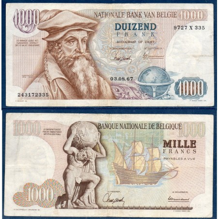 Belgique Pick N°136a, TTB Billet de banque de 1000 Francs Belge 3.8.1967