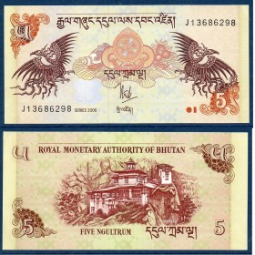 Bhoutan Pick N°28a Billet de banque de 5 Ngultrum 2006