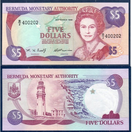 Bermudes Pick N°41b, TTB Billet de banque de 5 dollars 1995