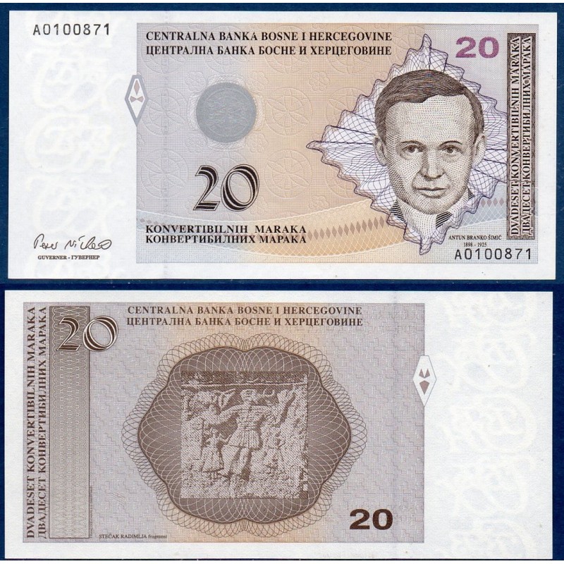 Bosnie Pick N°65a, Neuf Billet de banque de 20 Mark Convertible 1998