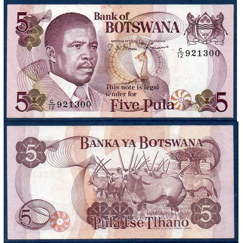 Botswana Pick N°8c, Billet de banque de 5 Pula 1982