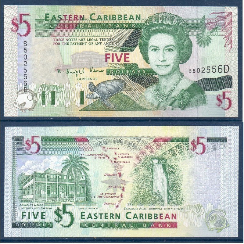 Caraïbes de l'est Pick N°31d, Neuf pour la Dominique Billet de banque de 5 dollars 1994
