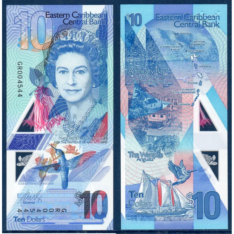 Caraïbes de l'est Pick N°57 Billet de banque de 10 dollars 2019 Caraïbes de l'est Pick N°57 Billet de banque de 10 dollars 2019
