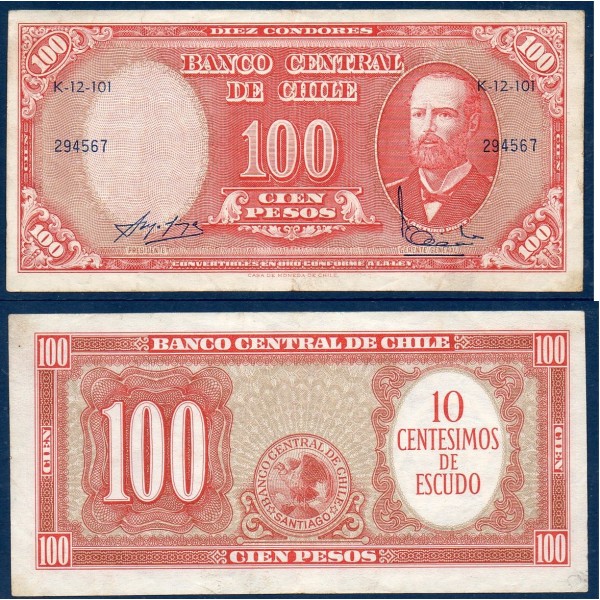 Chili Pick N°127a, TTB Billet de banque de 10 centesimos 1960-1961