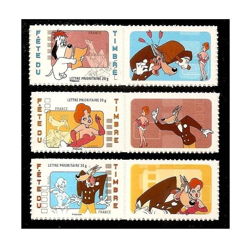 Timbre France Yvert No 4149A-4151A Fête du timbre, Tex Avery, les 3 timbres autoadhésifs, issus des mini feuilles