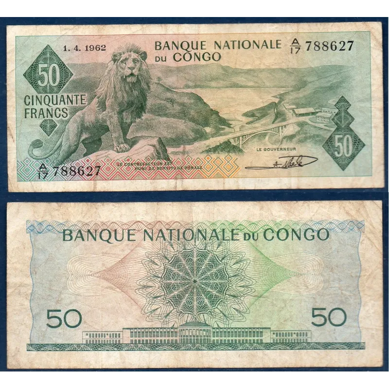 Congo P.5a, TB Billet de 50 francs 1.4.1962 Lion Congo P.5a, TB Billet de 50 francs 1.4.1962 Lion