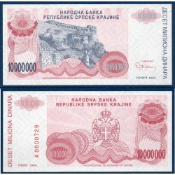 Croatie (serbie) Pick N°R34a, Billet de banque de 10000000 Dinara 1994