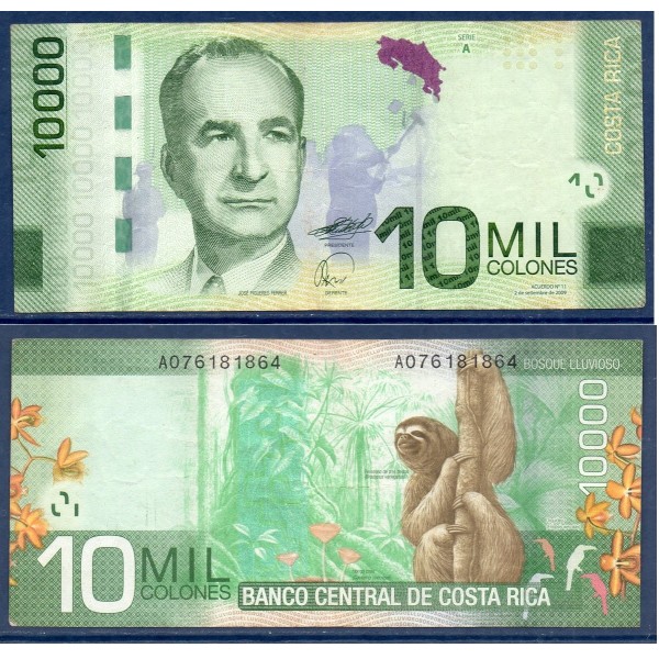 Costa Rica P.277a, TTB Billet de 10000 colones 2009  Jose Figueres Ferrer